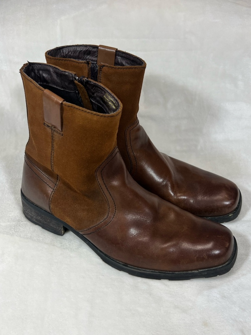 Steve Madden Men’s Brown Leather And Suede Ankle Boots 10.5 Rounded Square Toe